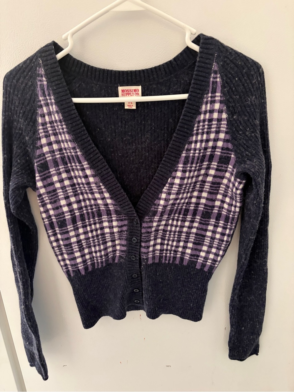 Y2K Mossimo Supply Co. Blue/Purple Cardigan with Purple & White Plaid Panels 🍁🍂 - Picture 1 of 5